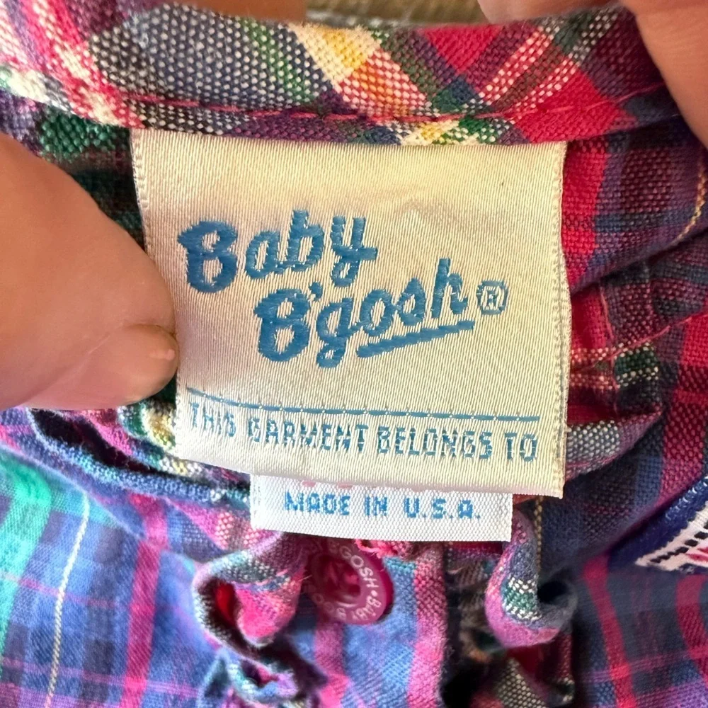 Vintage Baby B’Gosh Plaid Bubble Romper 6–9M USA Made Kitty Patch Pink Tartan